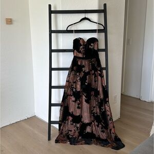 Stunning floral velvet gown from ANTHROPOLOGIE, perfect for a formal event.